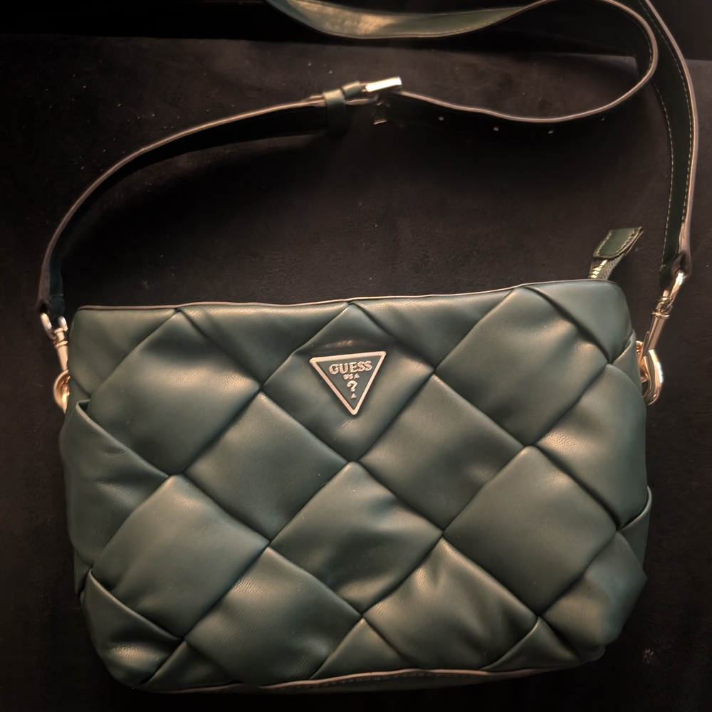 Guess Green Quilted Shoulder Bag with Silver Hardware